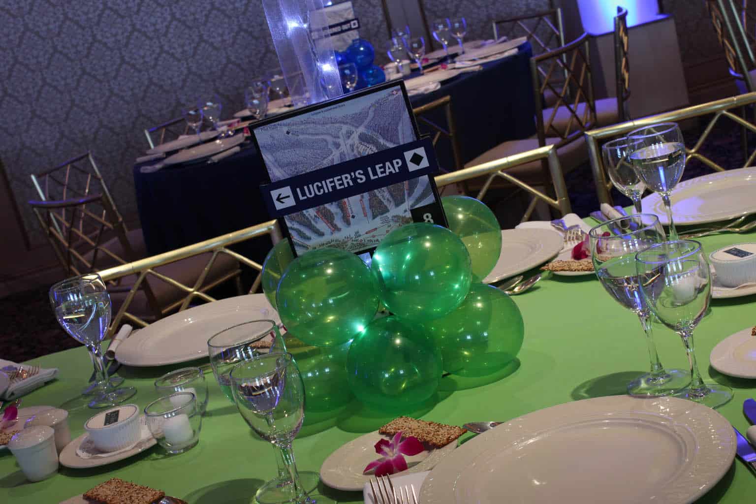 Lime Green Balloon Base with Custom Trail Map Signs