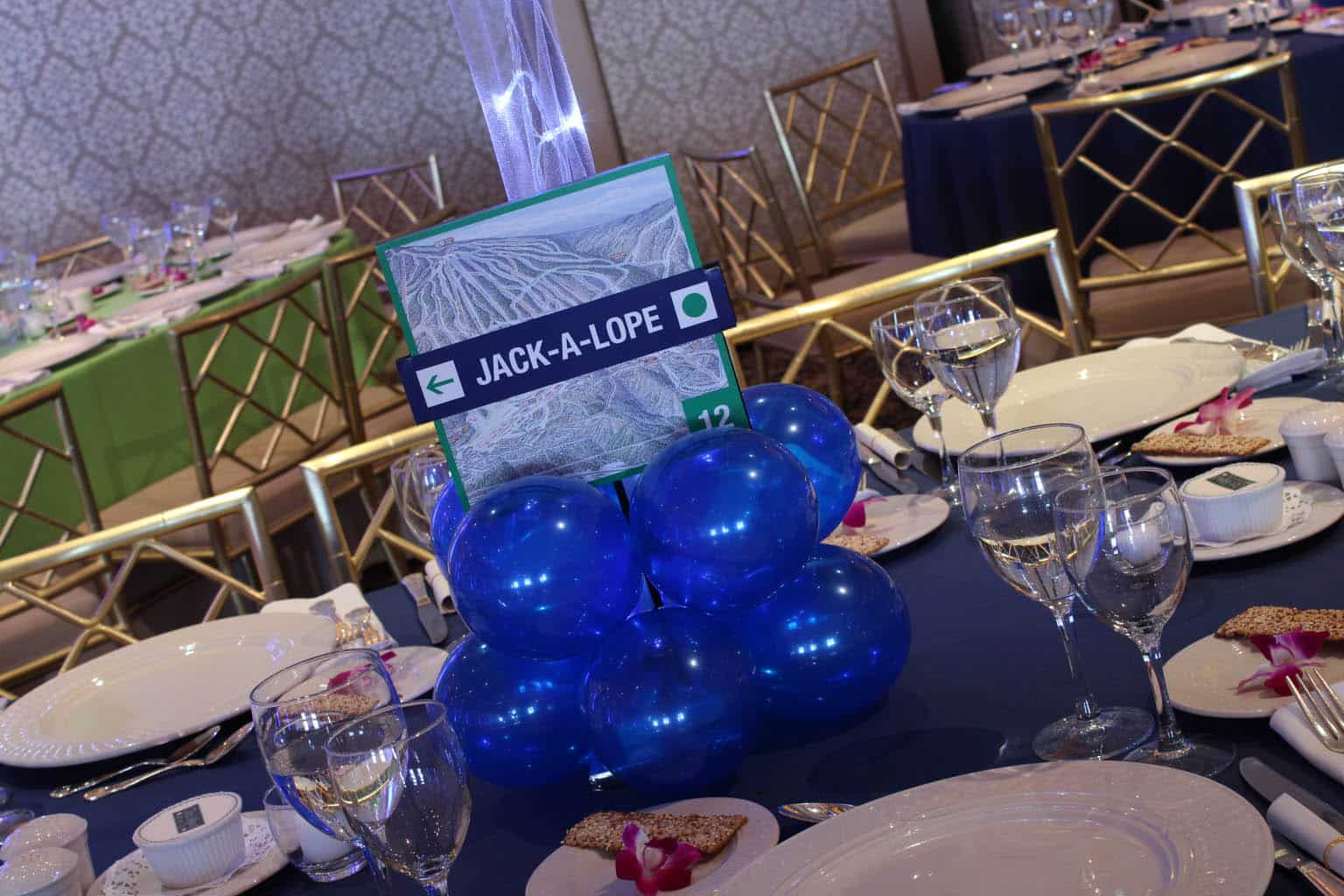 Royal Blue Balloon Base with Custom Trail Map Signs