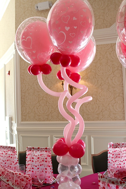 Pink and Red Heart Balloons in Balloons Centerpiece