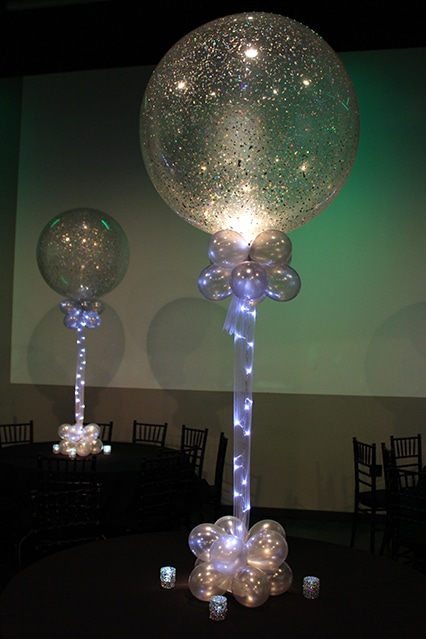 Silver Sparkle Balloons with Tulle and Lights