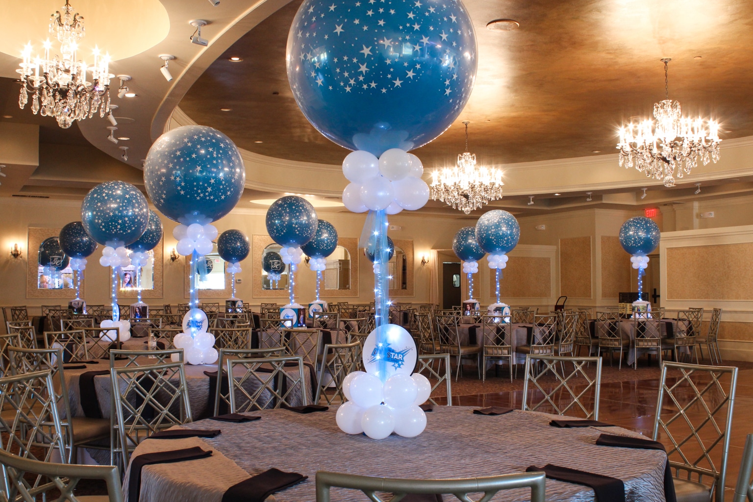 Turquoise Star Balloon Centerpieces with Balloon Bases & Custom Logos