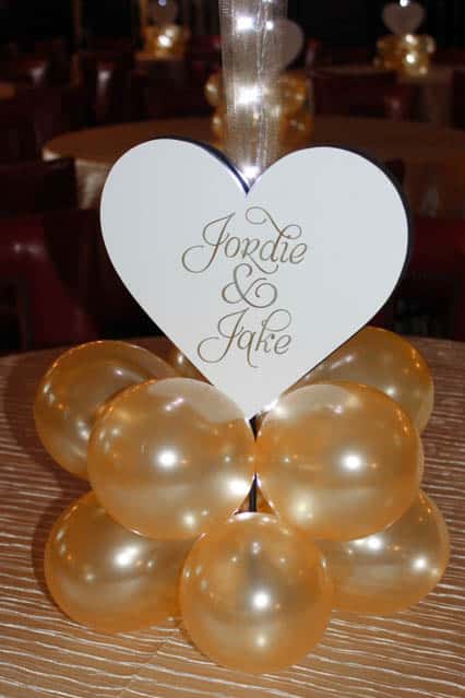 Customized Rehearsal Dinner Balloon Centerpiece Base with Custom Cutout