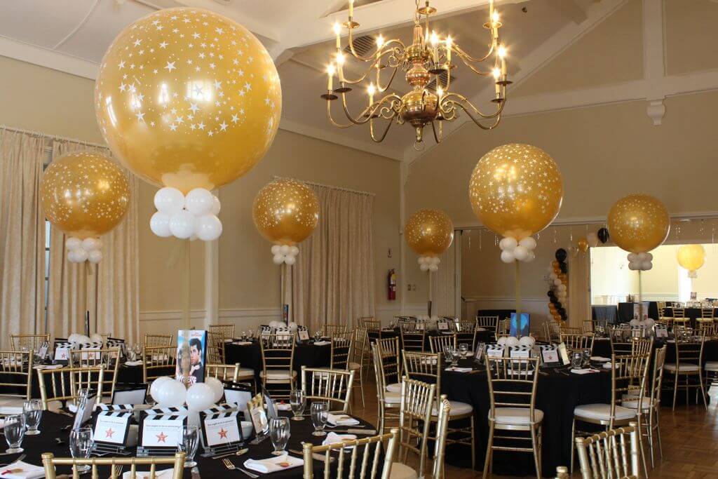 Gold Star Balloon Centerpiece for Movie Themed Bat Mitzvah