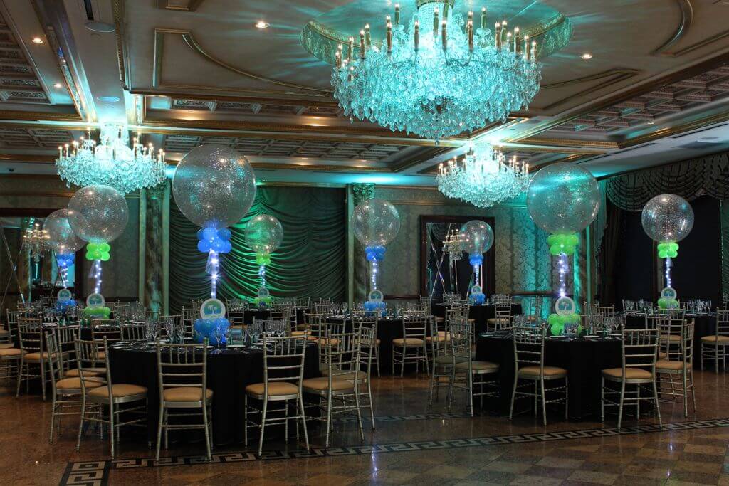 LED Sparkle Balloon Centerpiece with Custom Logo for Beach Themed Bat Mitzvah