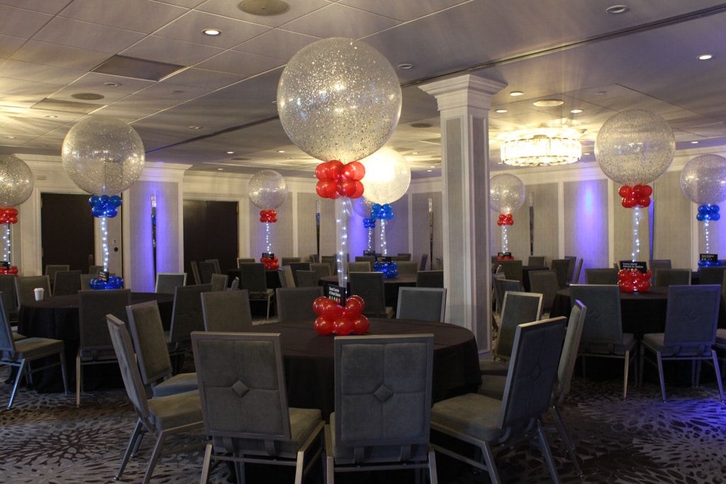 Sparkle Balloon Centerpieces with Subway Sign Logo Bases