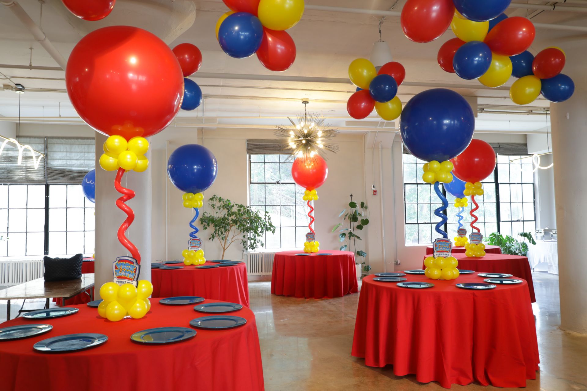 Paw Patrol Balloon Centerpiece with Custom Logo Base for First Birthday Party