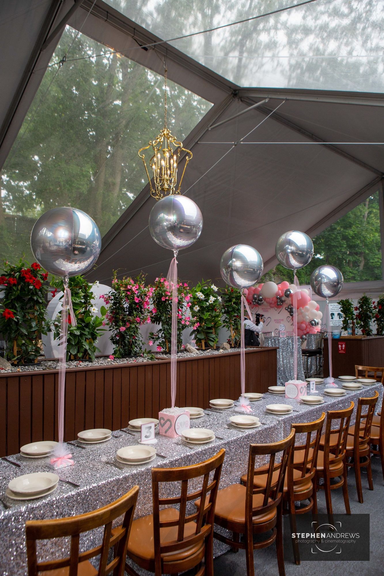 Orbz Balloon Scape Centerpieces for Outdoor Bat Mitzvah at 25 North