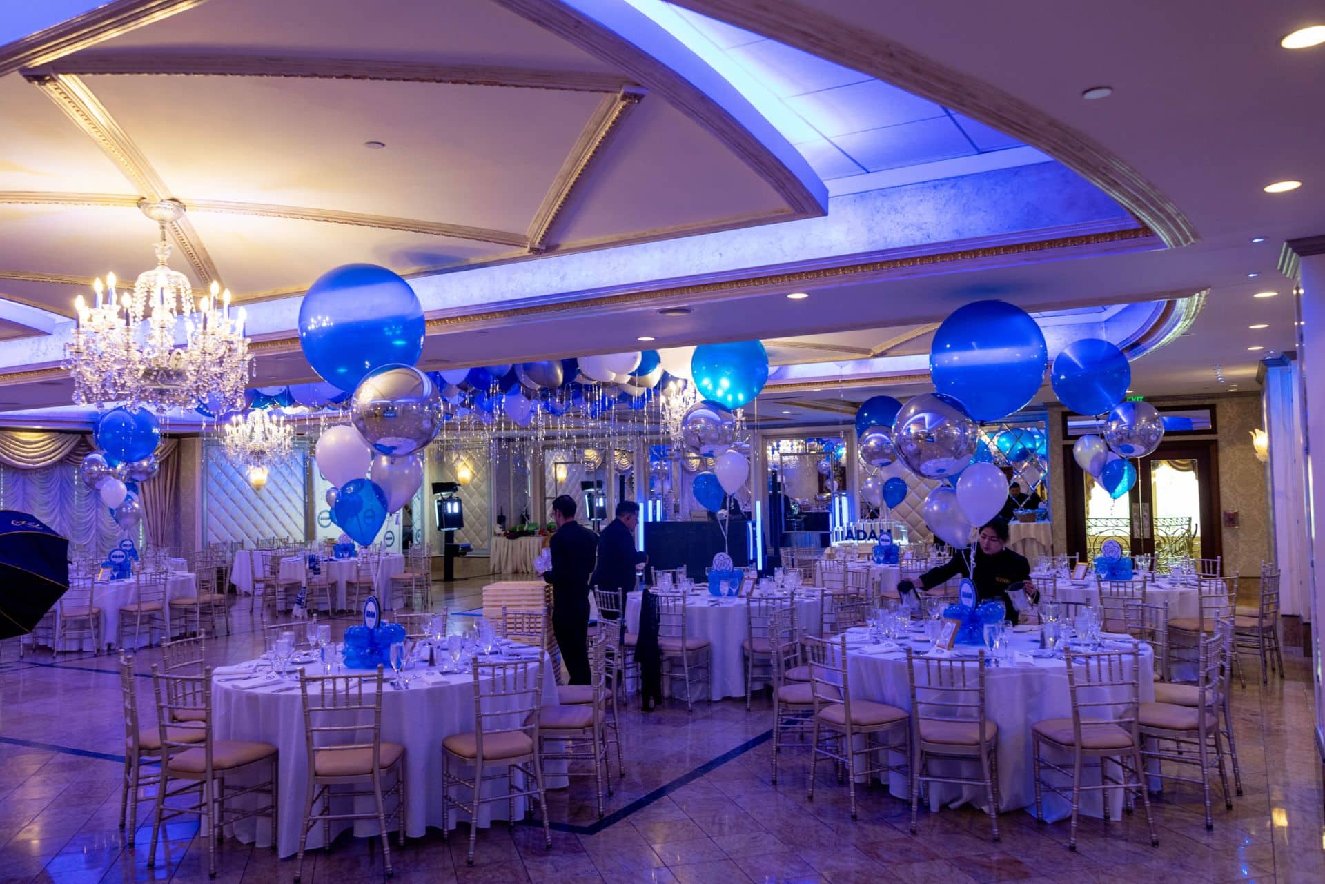 Balloon Centerpieces with Custom Logo Balloon Bases for a Bar Mitzvah at Seasons