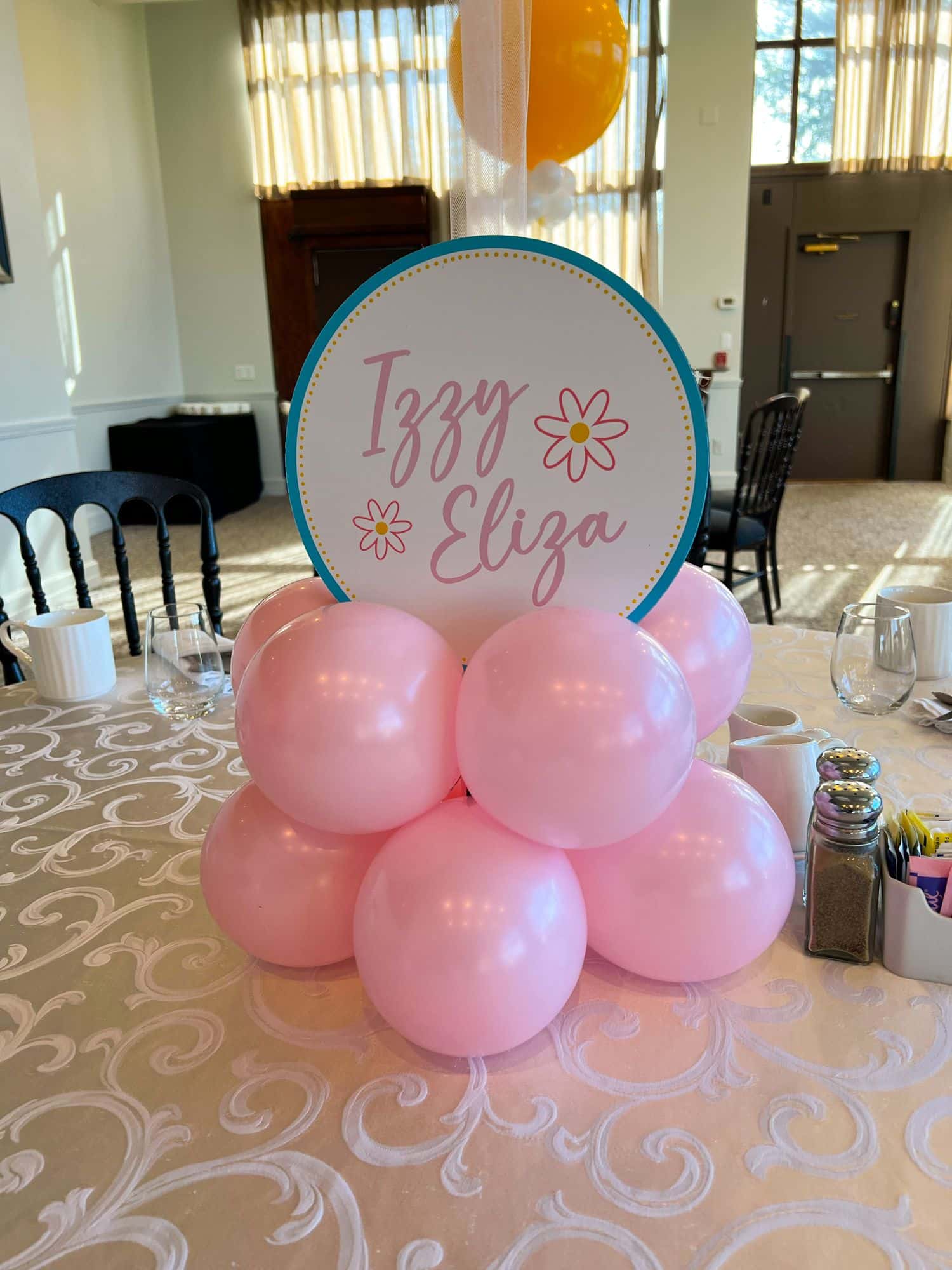 Balloon Base Centerpiece with Custom Logo Cutout for Baby Naming