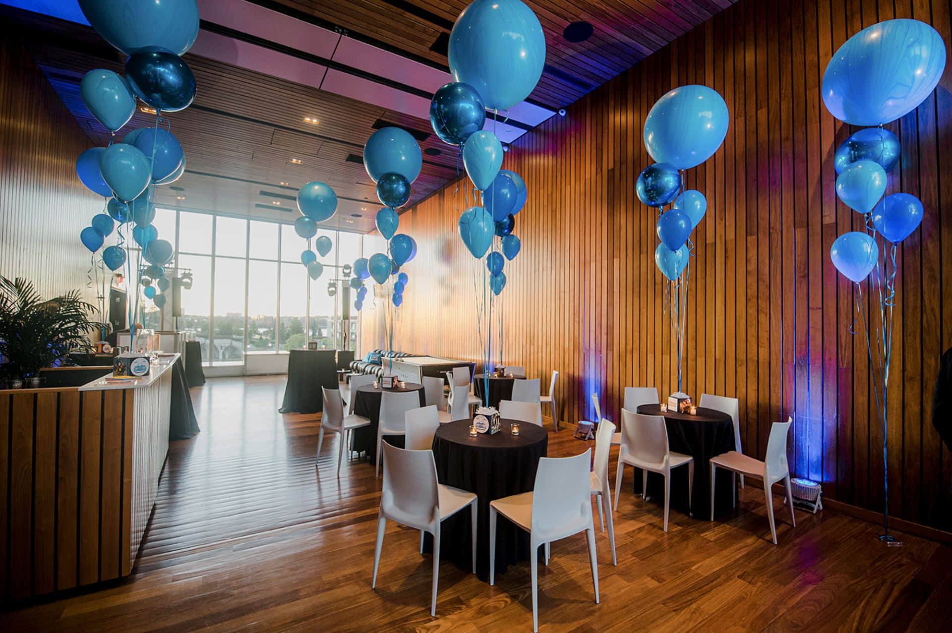 Blue Marble Balloon Centerpiece with Metallic Orbz at The Standard Highline