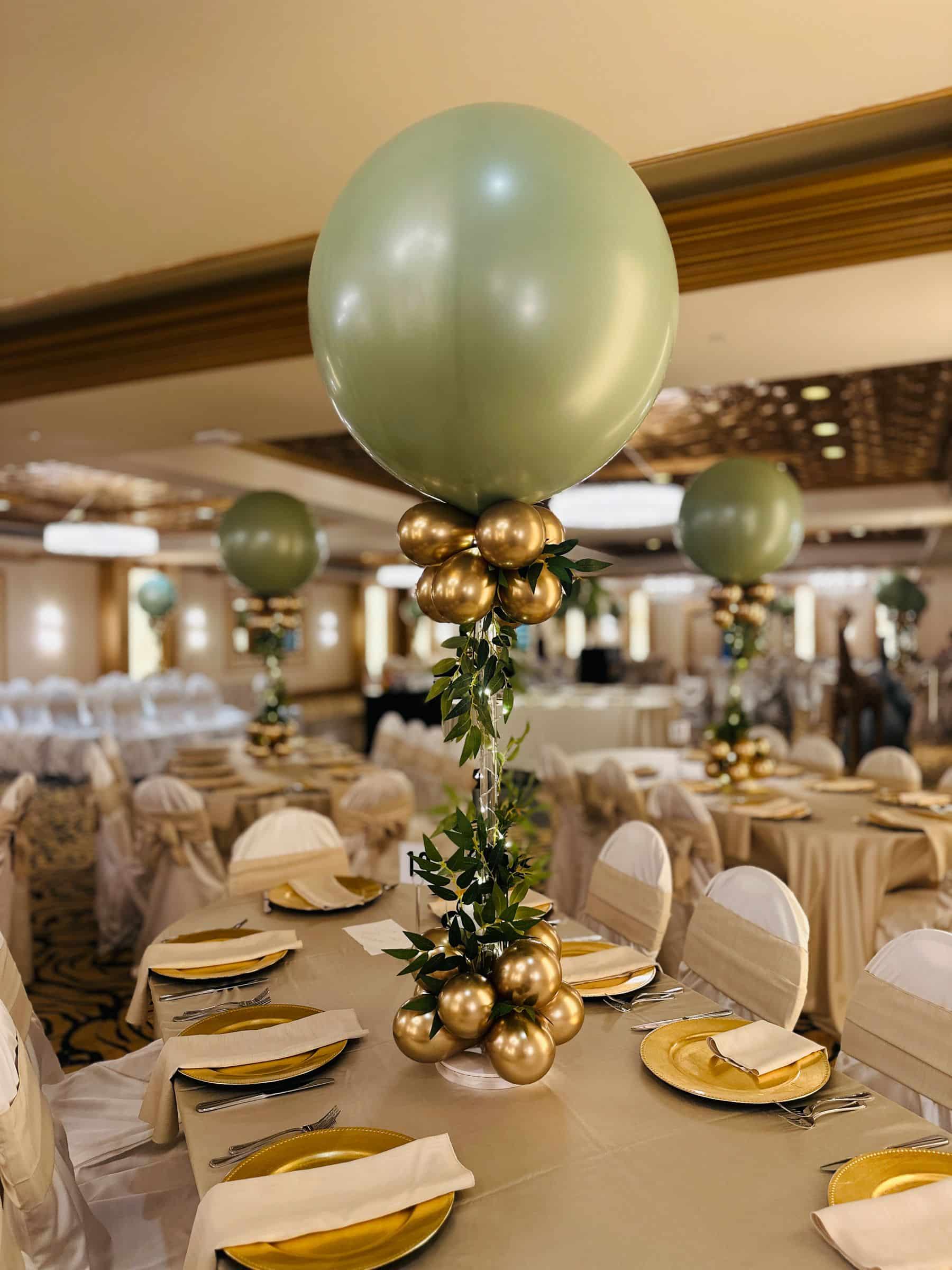 Jungle Themed Balloon Centerpiece with Eucalyptus