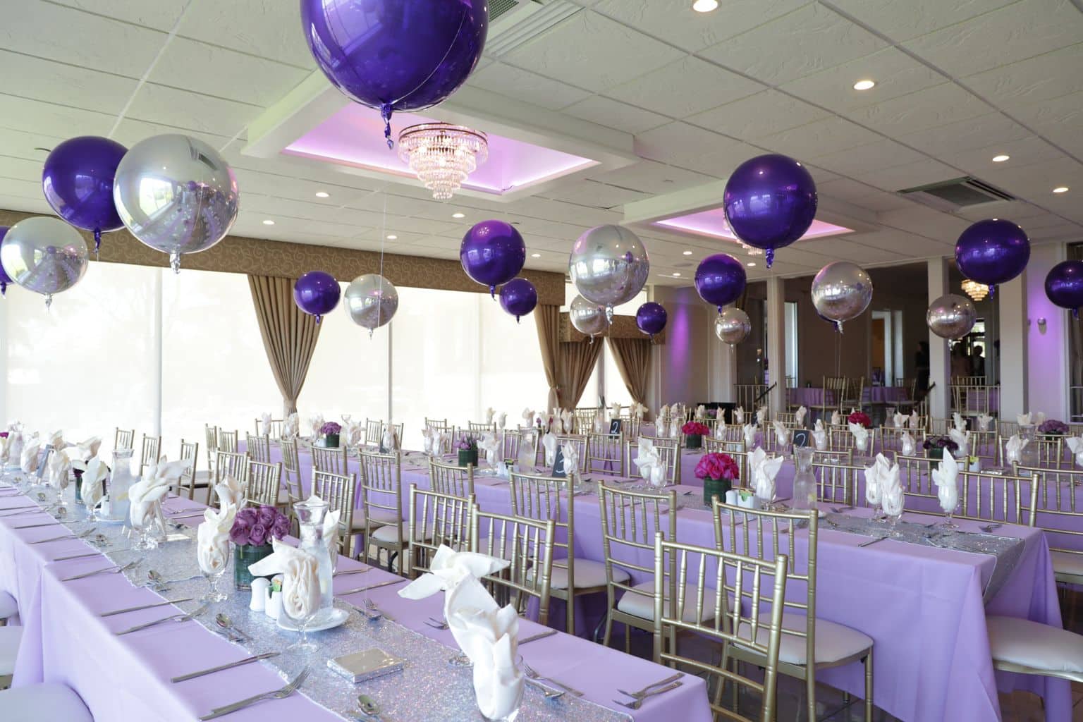 Purple and Silver Metallic Orbz Balloon Centerpieces