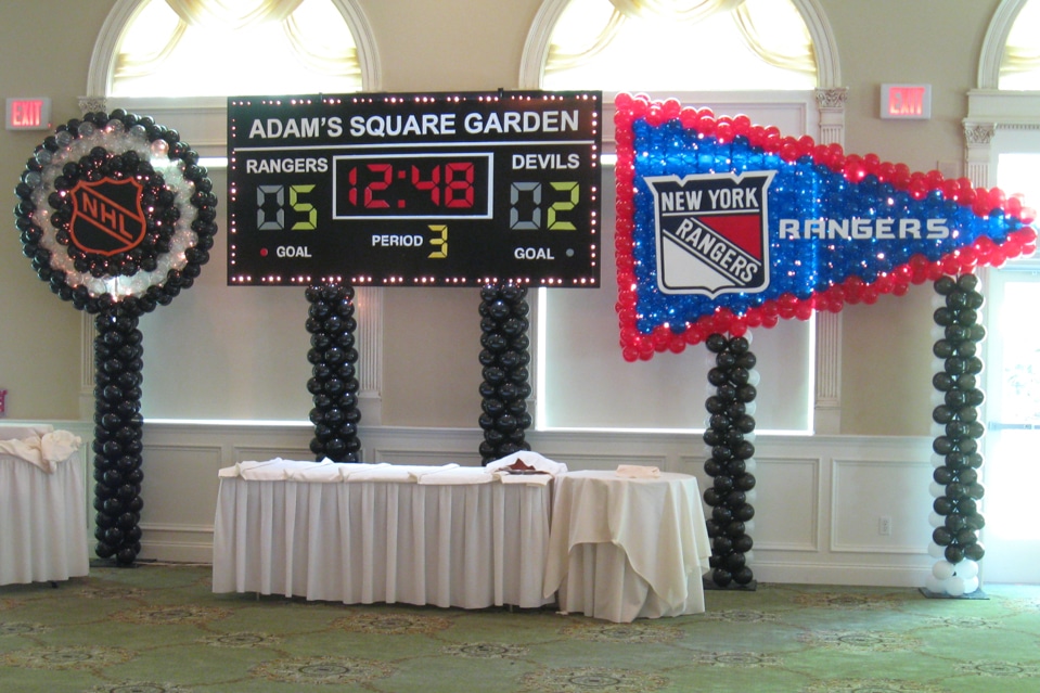 NY Rangers Hockey Themed Balloon Sculpture Pennant and Hockey Puck