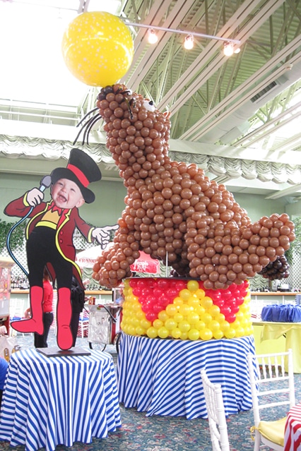 Circus Themed First Birthday with Seal Balloon Sculpture and Life Size Cutout