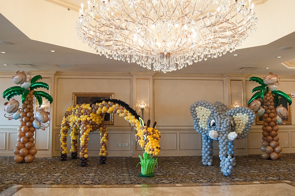 Giraffe, Elephant and Palm Tree Balloon Sculptures