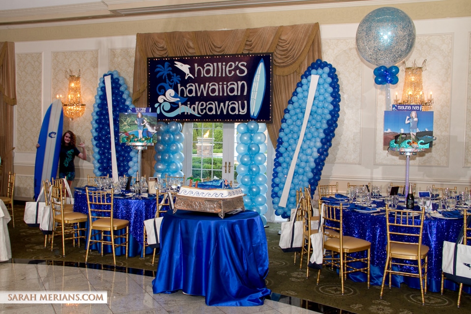 Surfboard Balloon Sculptures with Custom Themed Backdrop