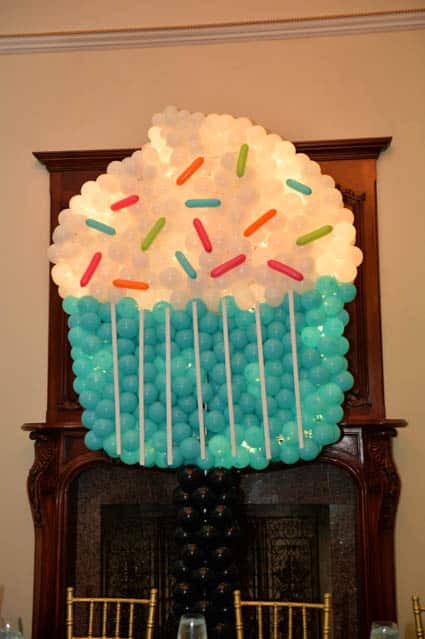 Cupcake Balloon Sculpture with Lights for Baking Themed Bat Mitzvah