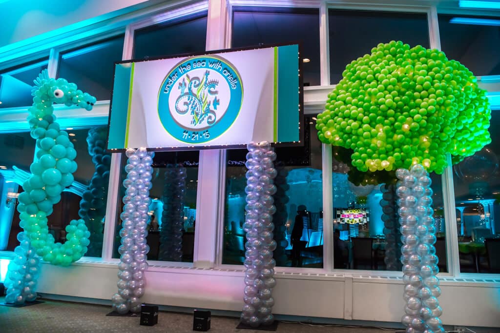 Seahorse and Seashell Balloon Sculpture for Underwater Themed Bat Mitzvah