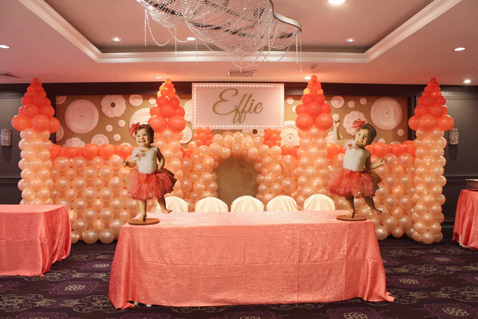Castle Balloon Sculpture with Lights and Custom Sign for Christening