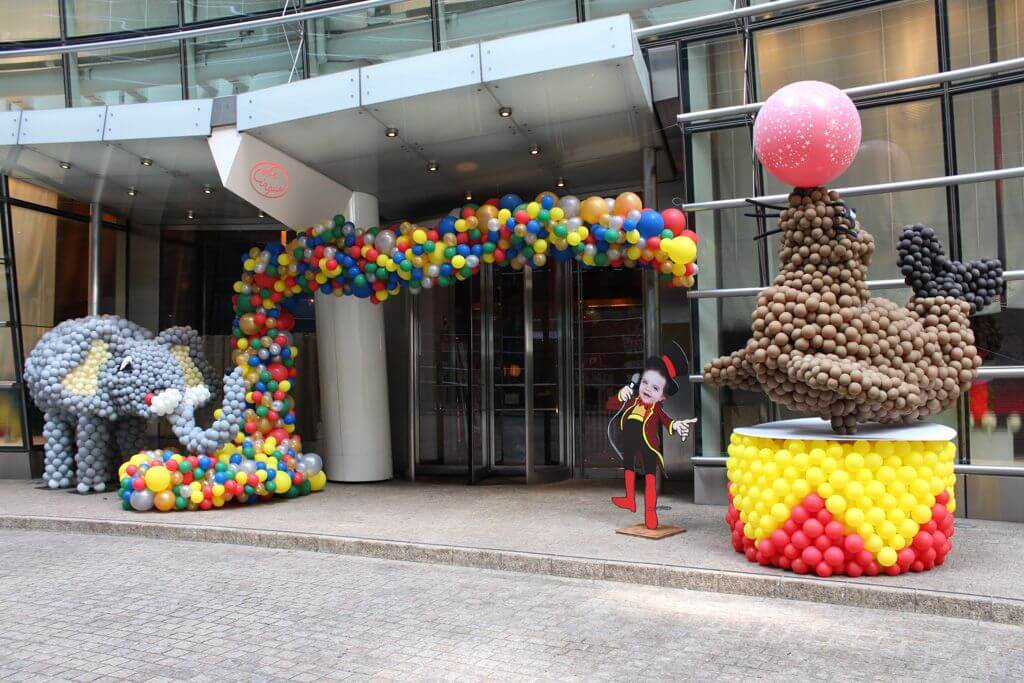 Circus Themed Entrance with Seal and Elephant Balloon Sculptures