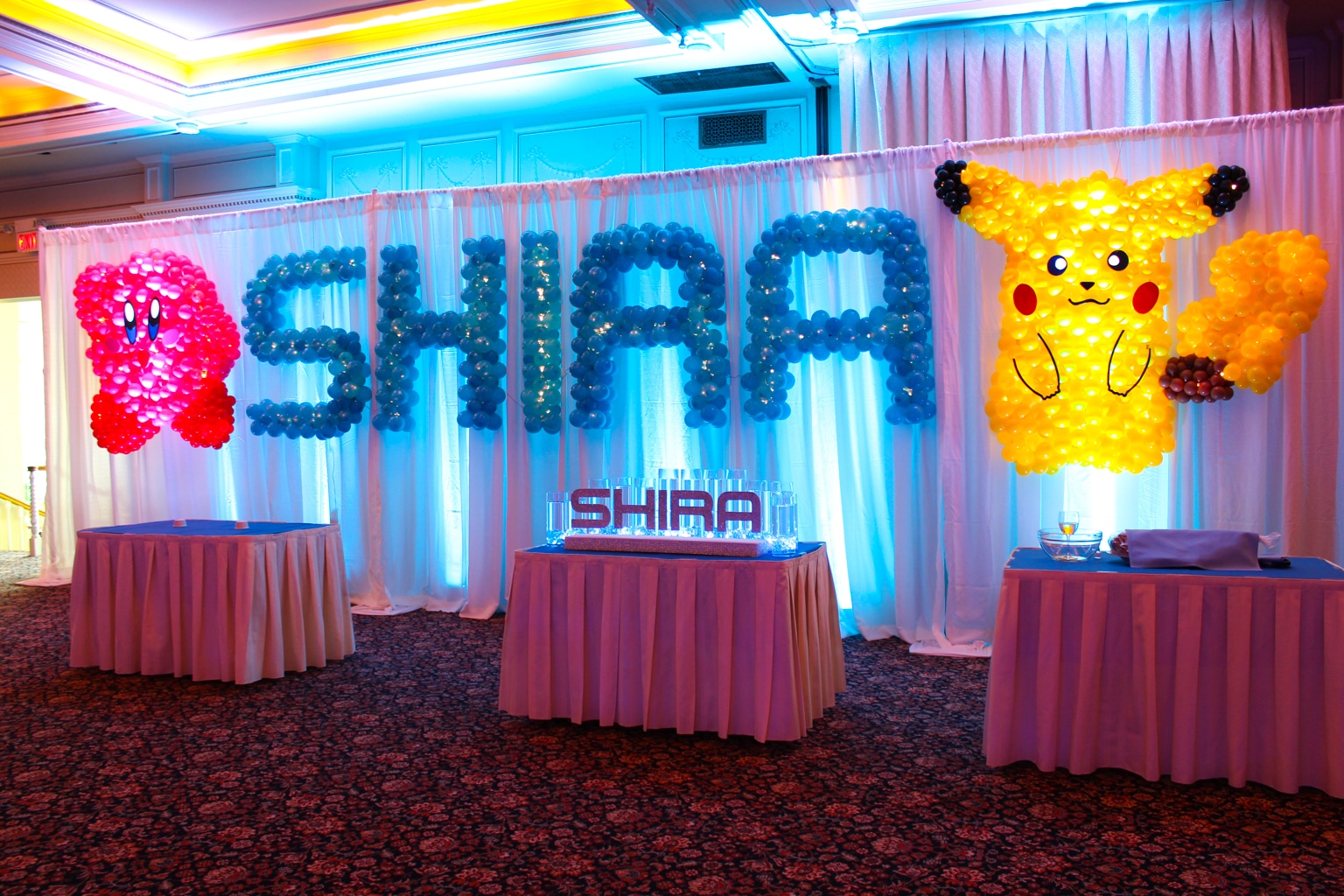 Pikachu and Kirby Balloon Sculpture for Video Game Themed Bat Mitzvah