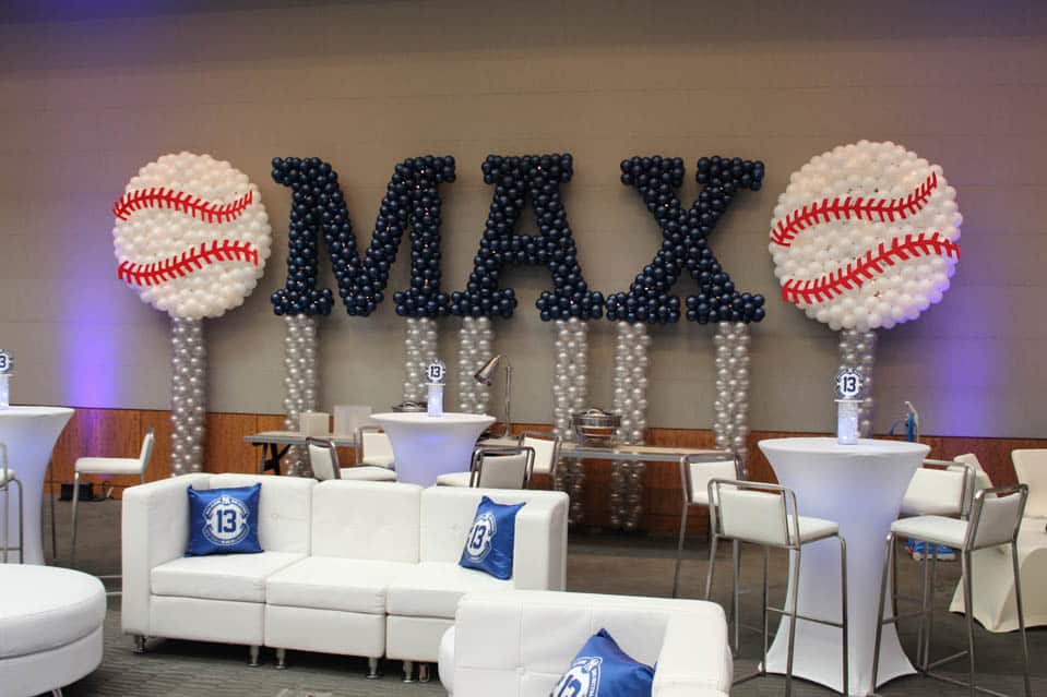 Name in Balloons and Baseball Balloon Sculptures with Lights
