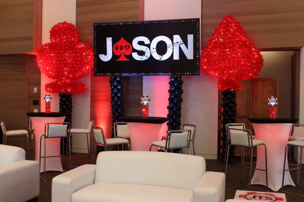 Spade and Club Balloon Sculpture with Lights for Casino Themed Bar Mitzvah