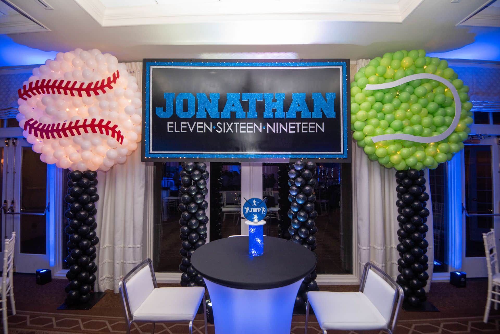 Baseball and Tennis Ball Balloon Sculptures for Sports Themed Bar Mitzvahs