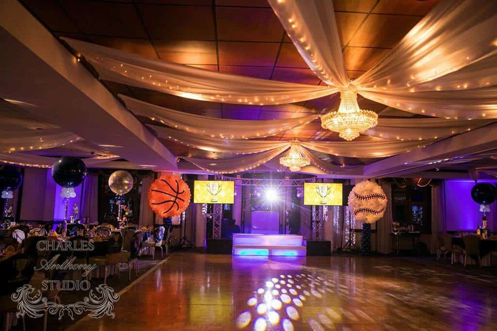 Baseball and Basketball Balloon Sculpture with Lights for ESPN Themed Bar Mitzvah