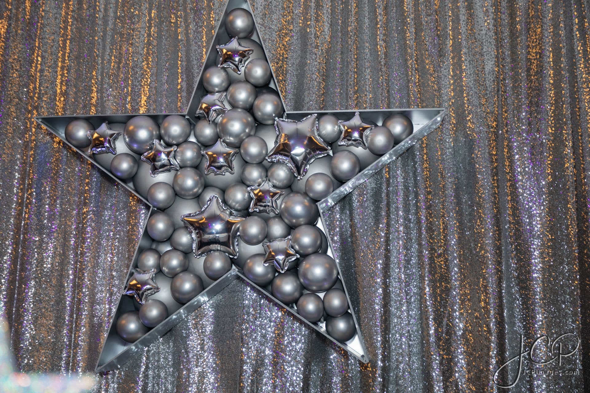 Silver Star Mosaic on Silver Glitter Pipe and Drape
