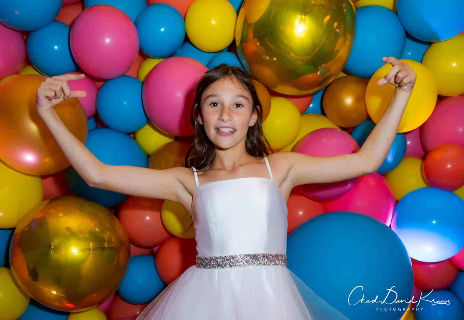 Colorful Organic Balloon Wall with Metallic Gold Accents for Bat Mitzvah