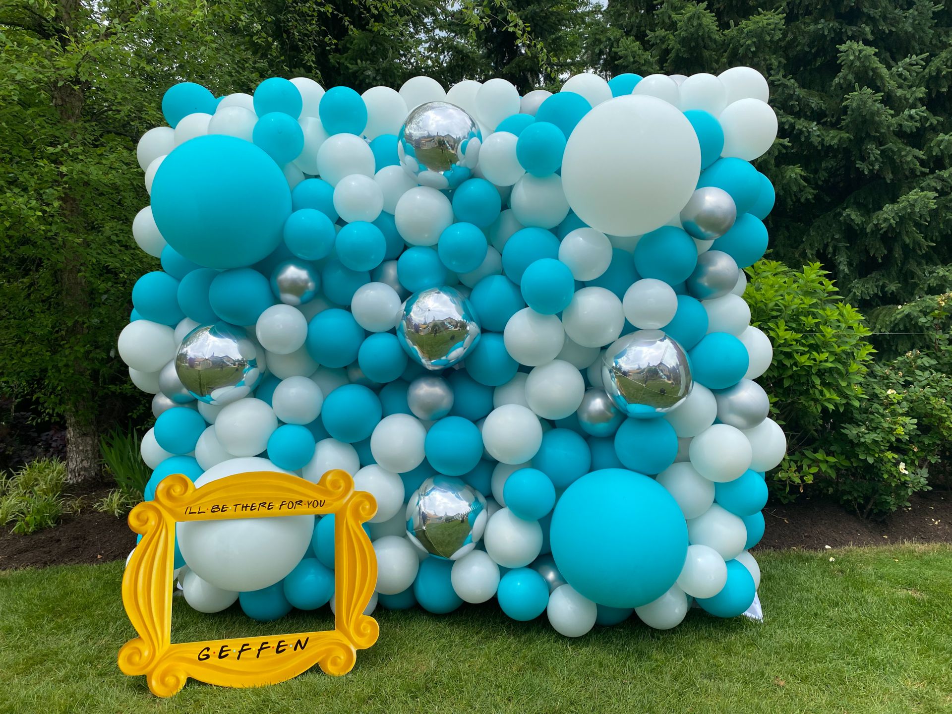 Organic Balloon Wall as Photo Op for Outdoor Party Decor with Friends Theme Photo Frame