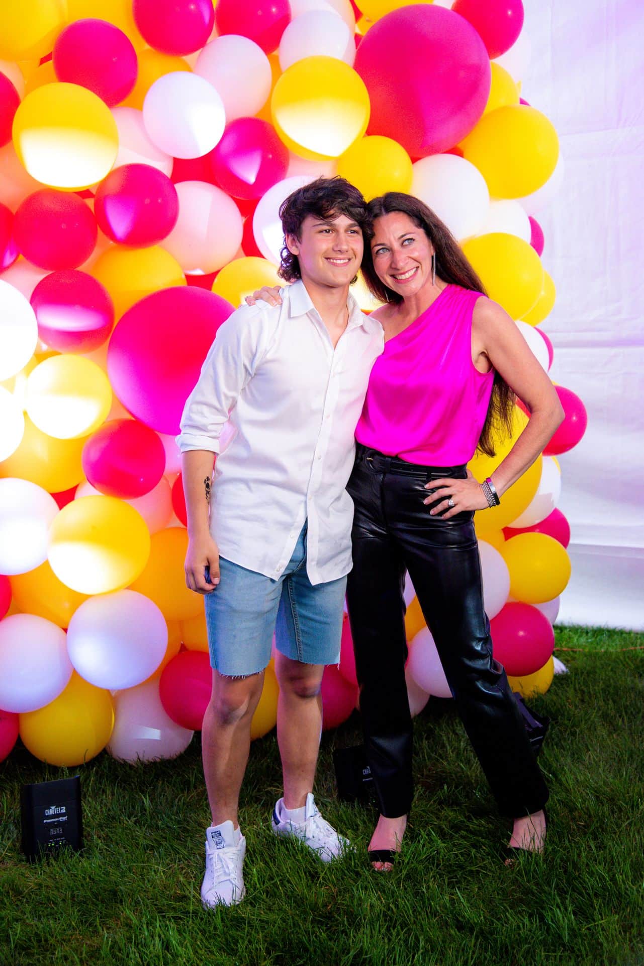 Hot Pink and Yellow Balloon Wall for Outdoor Bat Mitzvah