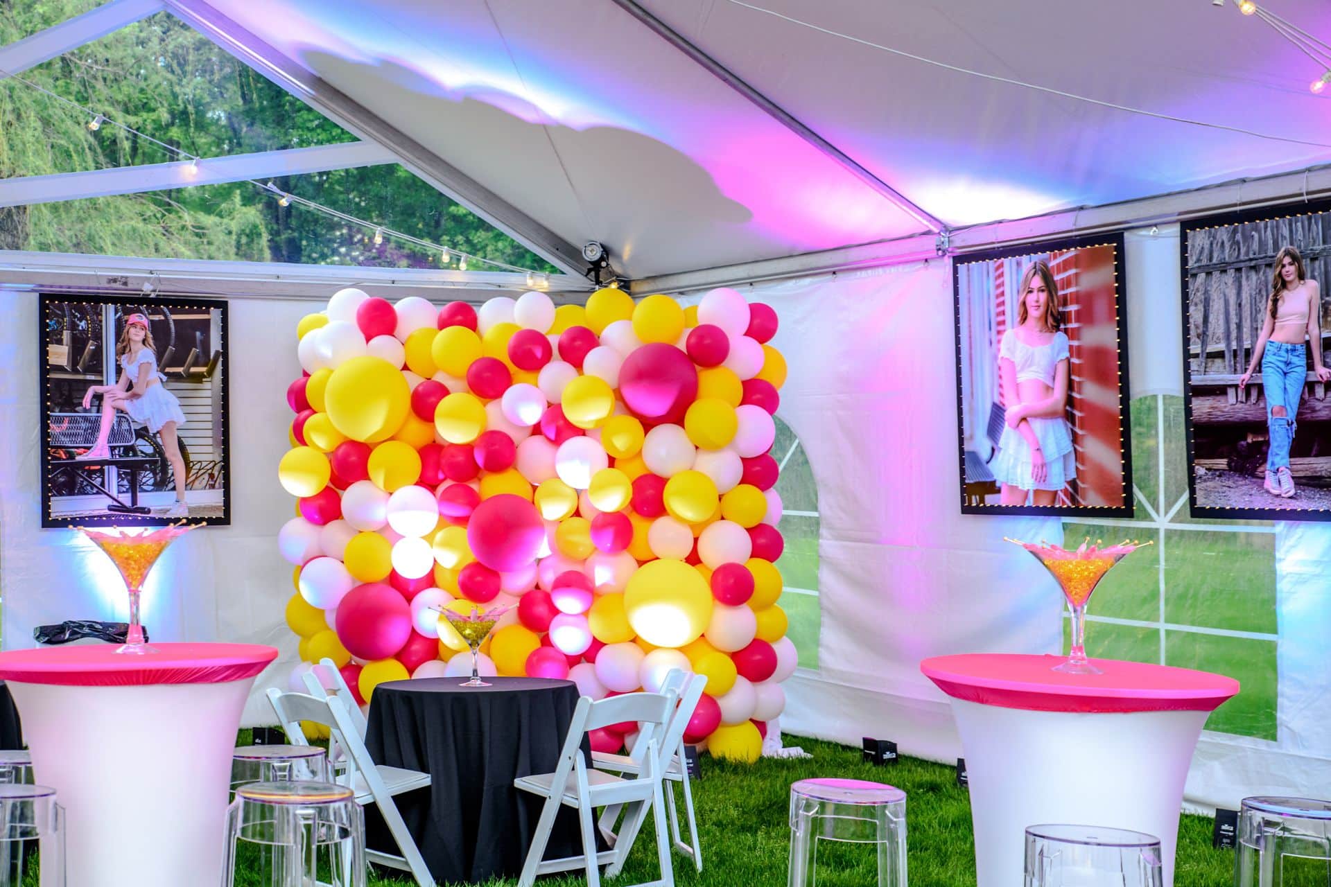 Hot Pink and Yellow Balloon Wall for Outdoor Bat Mitzvah