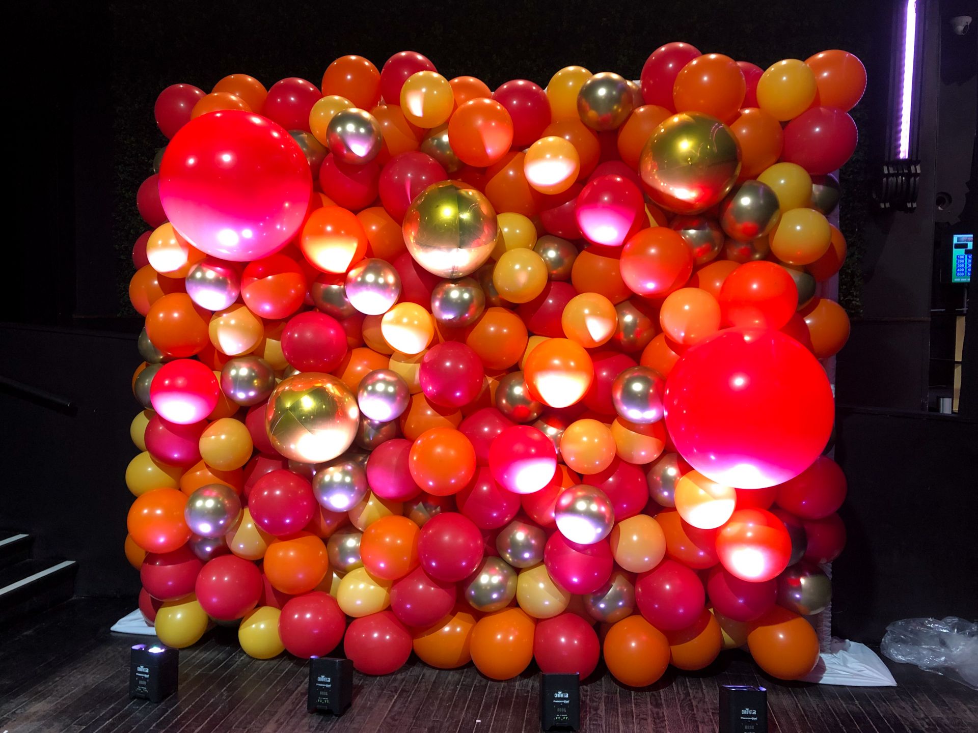 Pink and Gold Balloon Wall with Yellow Accent as Photo Op for Bat Mitzvah