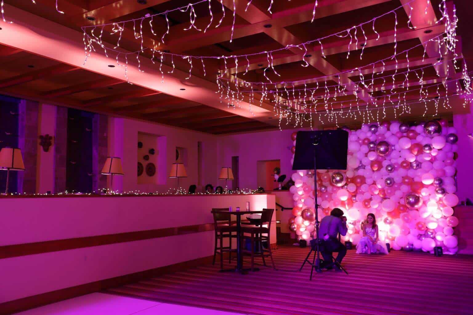 Rose Gold and Silver Organic Balloon Wall Backdrop for Bat Mitzvah at Rosa Mexicano