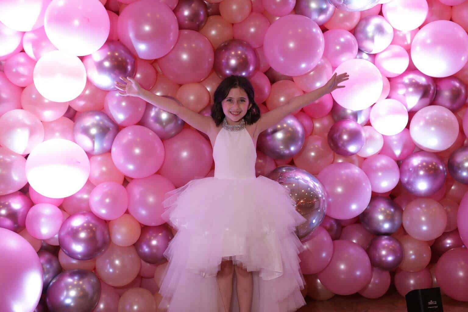 Rose Gold, Pink and Silver Balloon Wall with LED Lighting for Communion