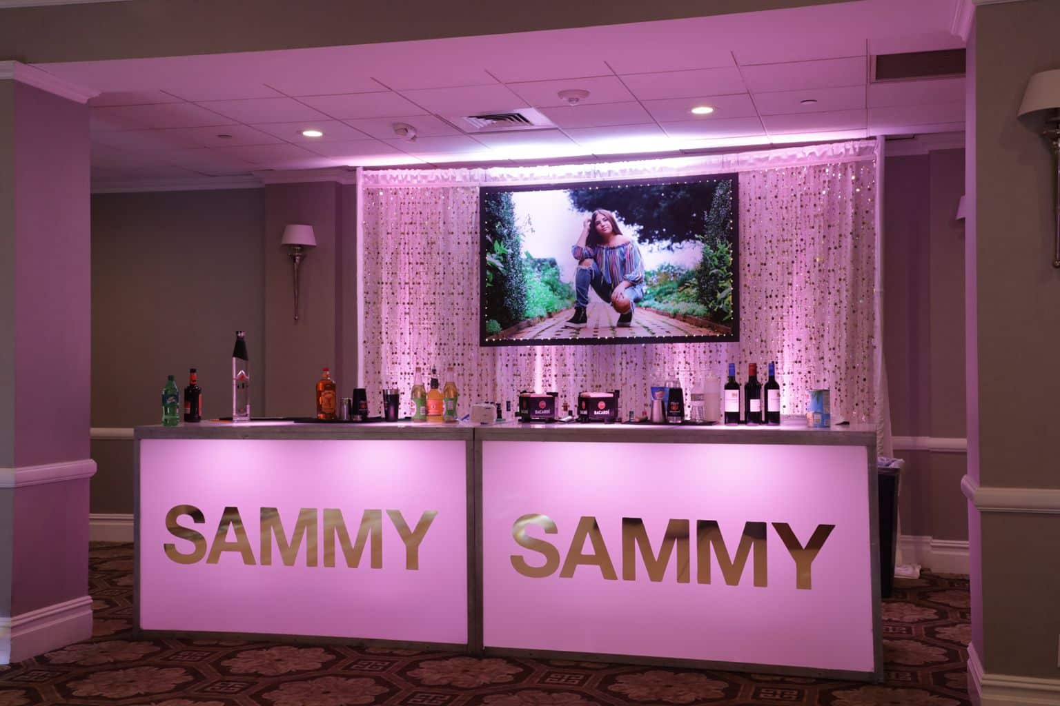 Custom LED Bar with Name Decal and Photo and Bling Backdrop