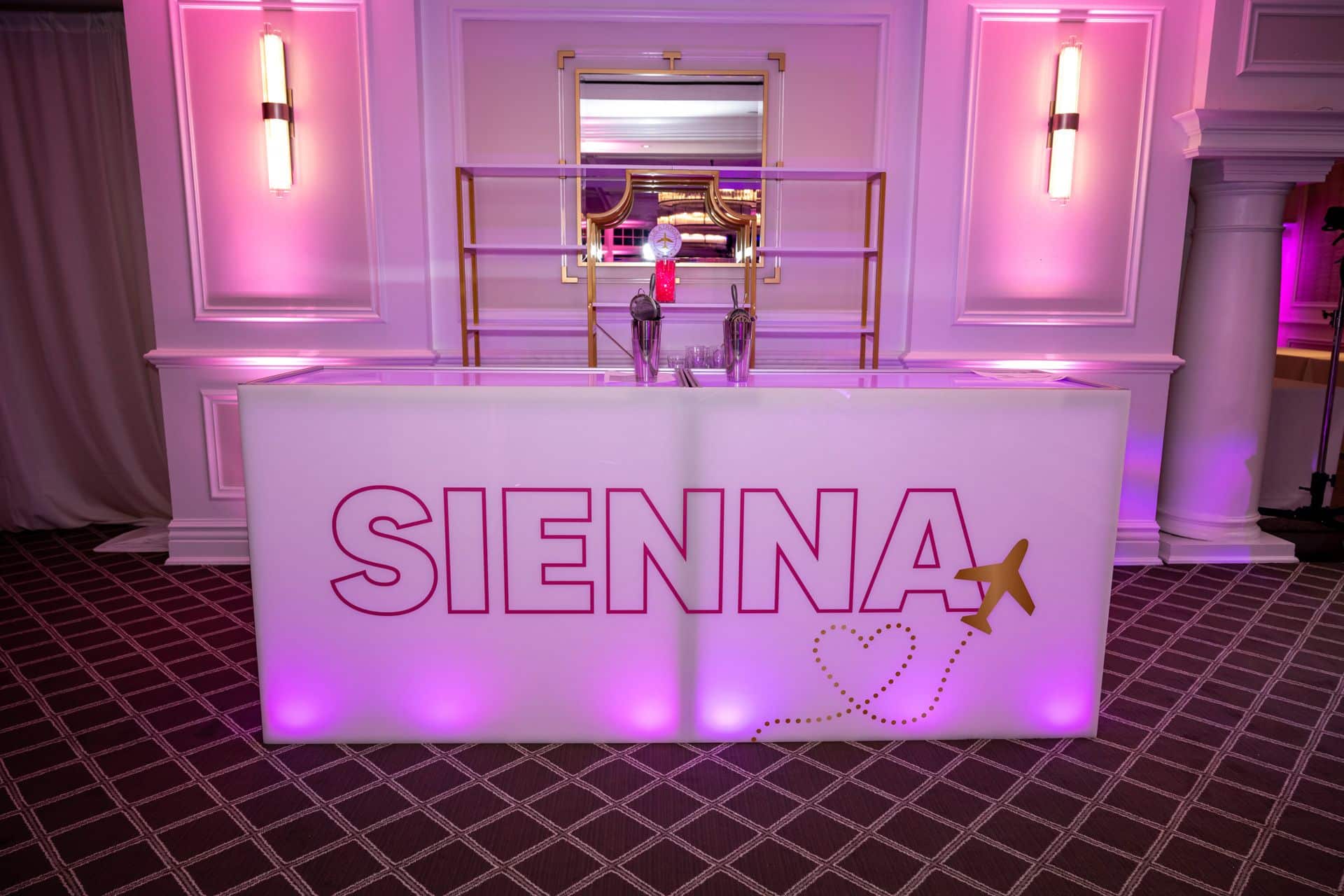 Custom Bar Decal for a Travel Theme Bat Mitzvah with Lighting