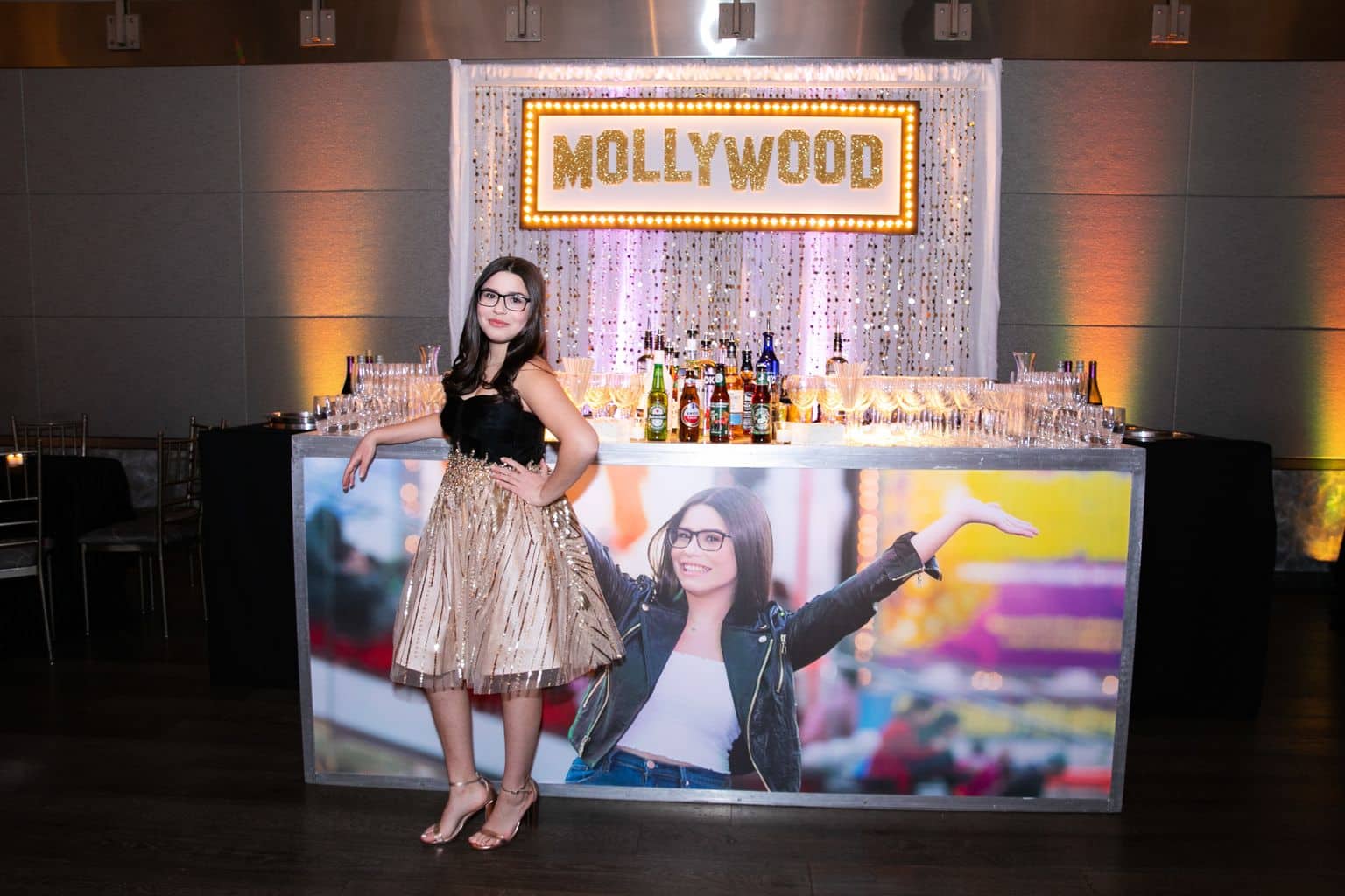 Custom LED Bar with Photo & Blingy Backdrop