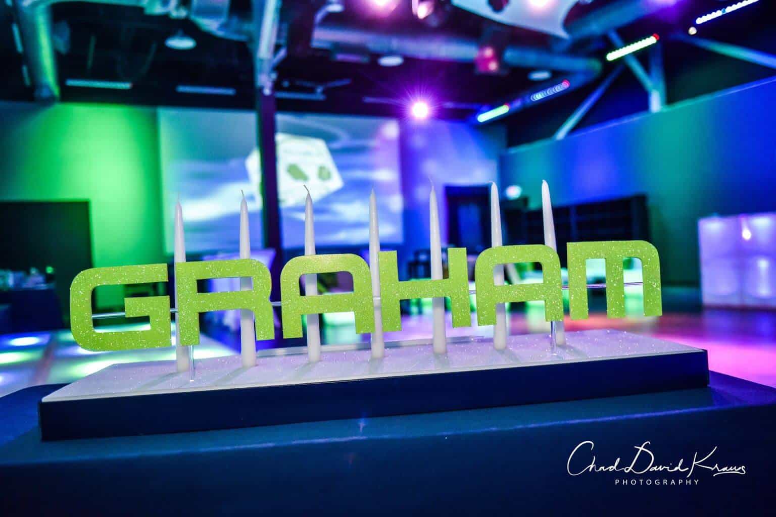 Lime and Navy Candle Lighting Display for Bar Mitzvah