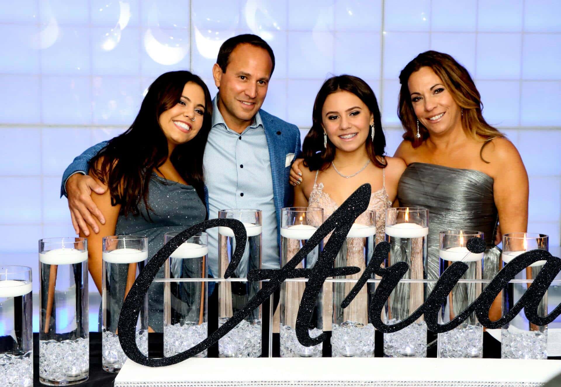 Black and White LED Candle Lighting Display with Glittered Name & LED Cylinders