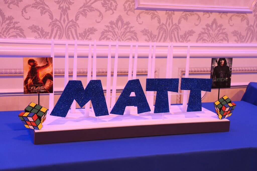 Bar Mitzvah Candle Lighting Display with Name and Custom Cutouts