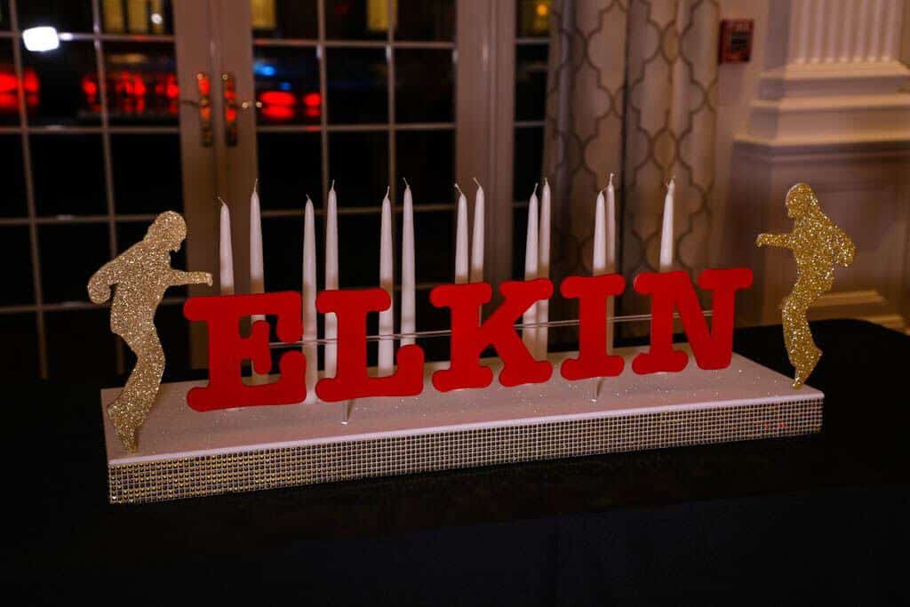 Bar Mitzvah Candle Lighting Display with Bar Mitzvah Boy Glittered Silhouettes