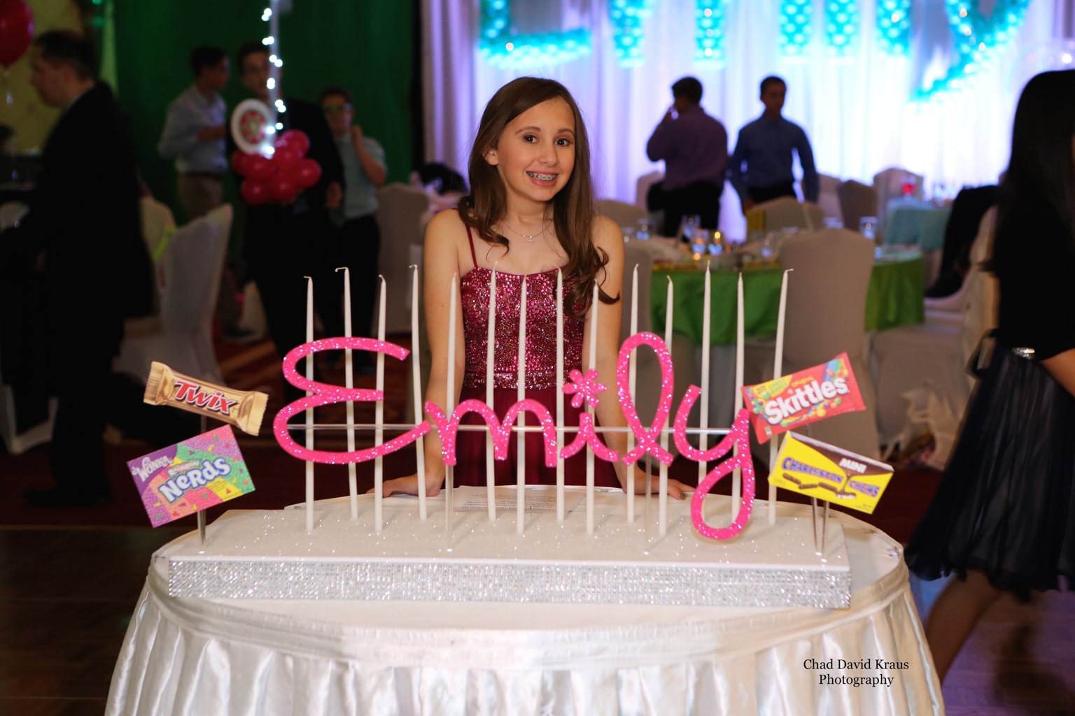 Candy Themed Candle Lighting Display with Glittered Name and Candy Bar Cutouts