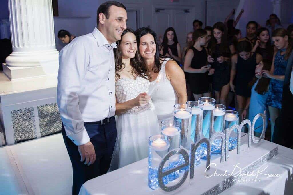 LED Candle Lighting Display with Silver Glitter Name and Pale Blue Cylinders