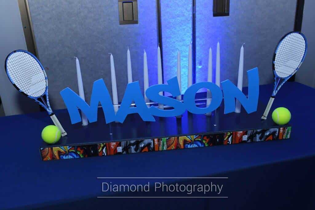 Tennis Themed Candle Lighting Display with Graffiti Trim and Tennis Racquets