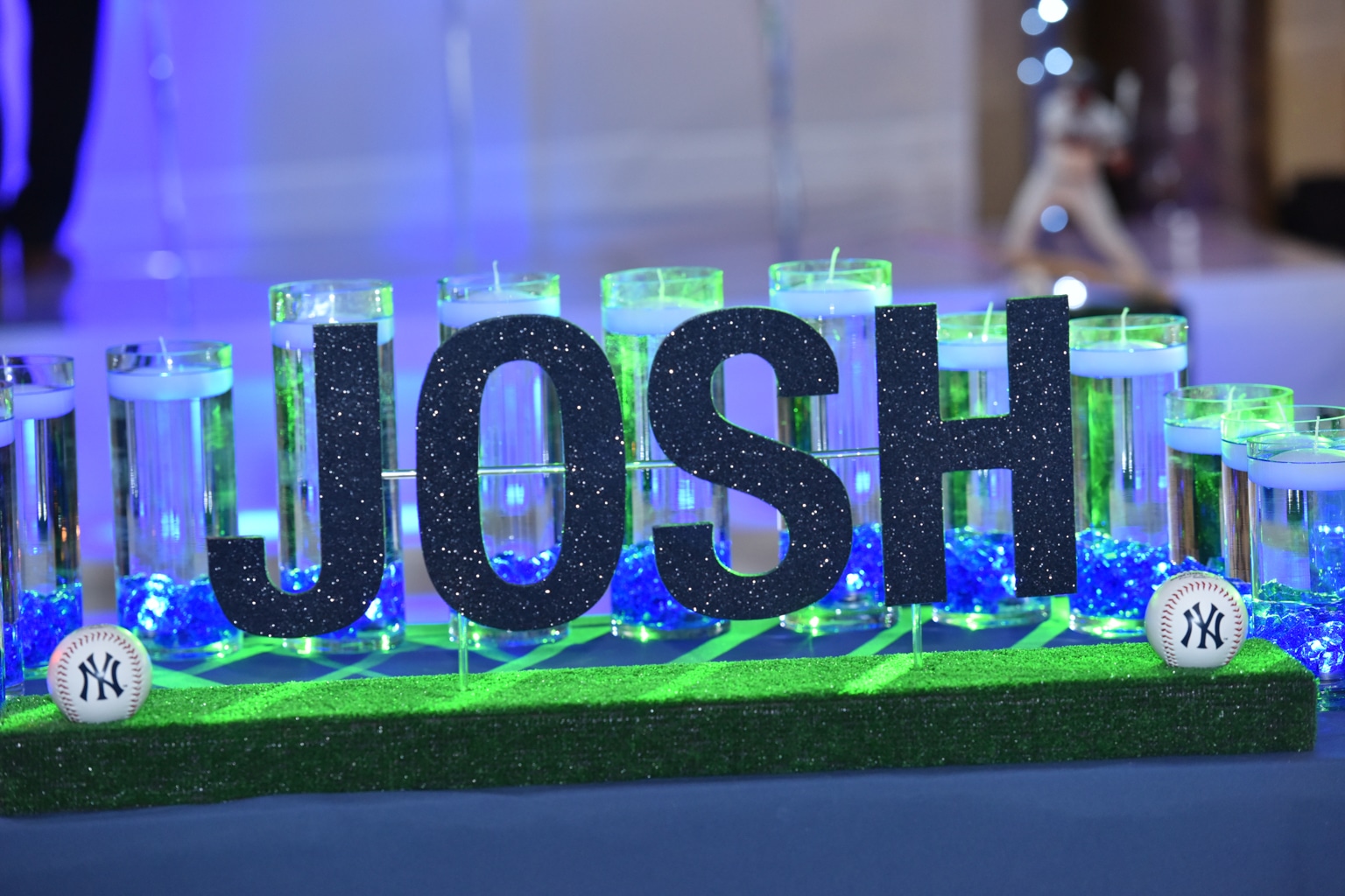 Baseball Themed Candle Lighting Display with LED Lights, Floating Candles and Name Display
