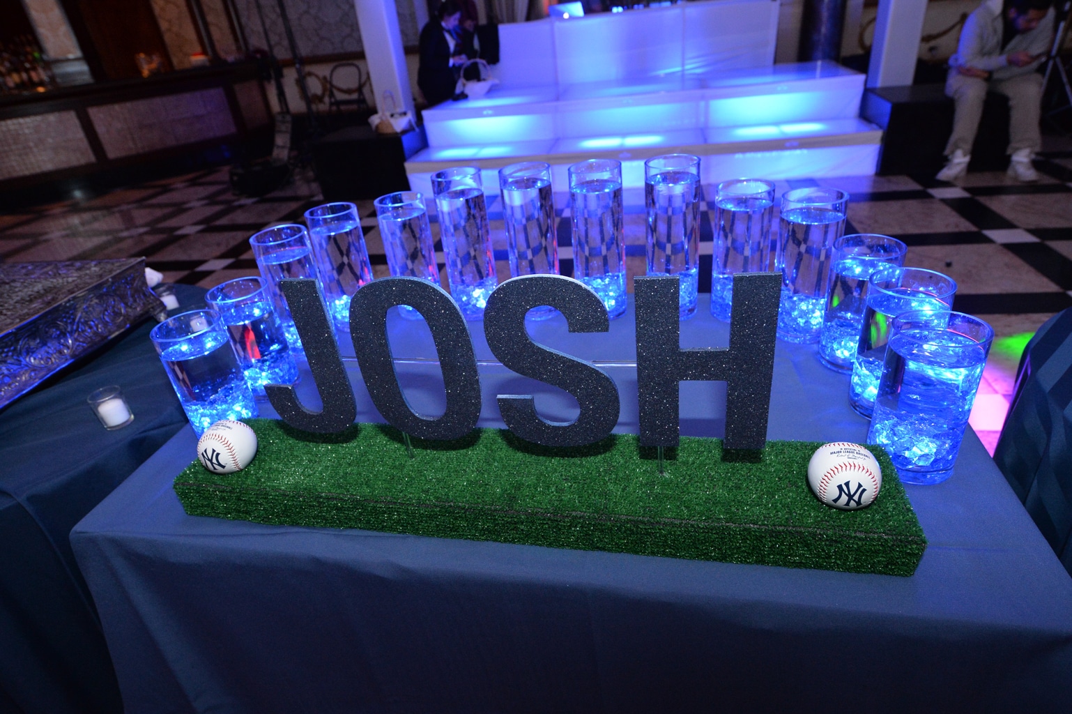Baseball Themed Candle Lighting Display with LED Lights and Floating Candles