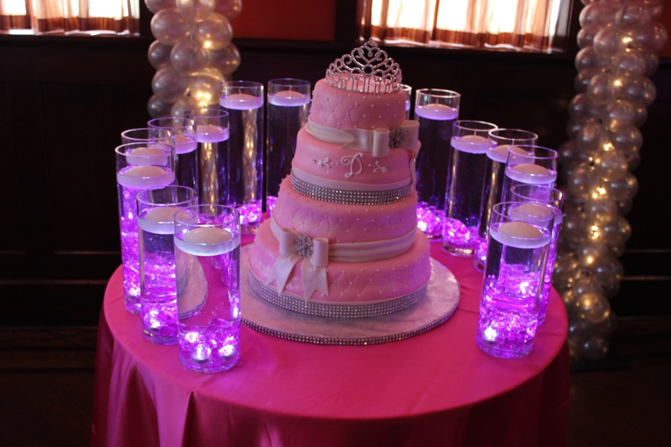 Vases with Floating Candles and LED Lights for Sweet 16 Candle Lighting